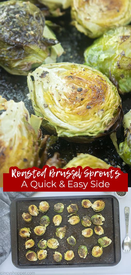 Long pin collage with text Roasted Brussel Sprouts A Quick & Easy Side