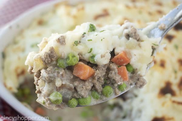 Spoon with Cottage Pie with ground beef