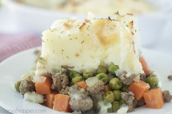 Plate with ground beef and potato casserole