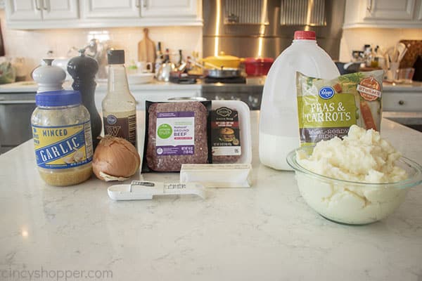 Ingredients to make Shepherd's Pie with Ground Beef