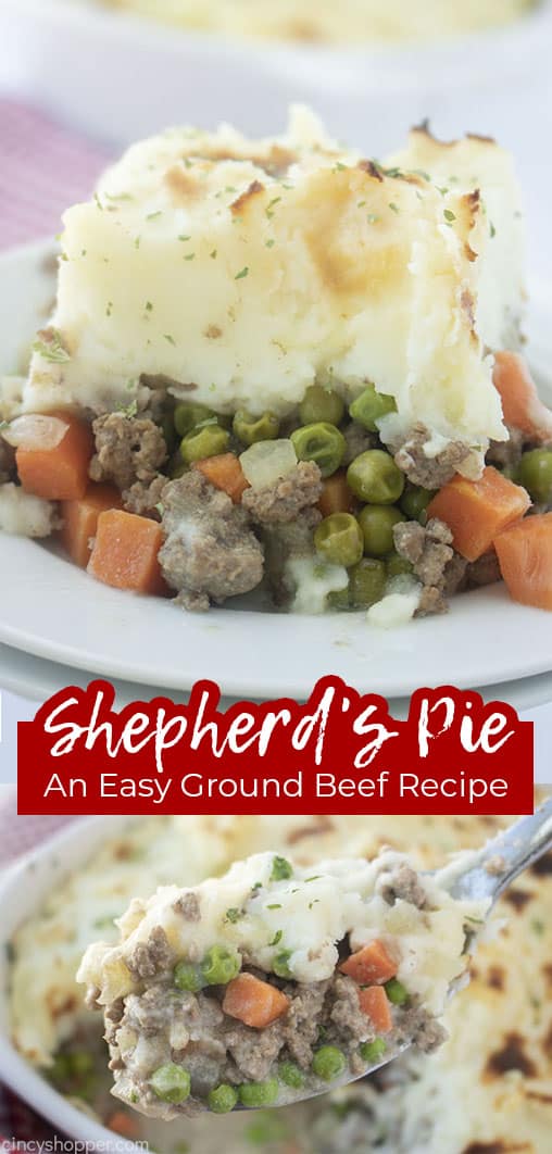 Long Pin Collage with text Shepherd's Pie An Easy Ground Beef Recipe