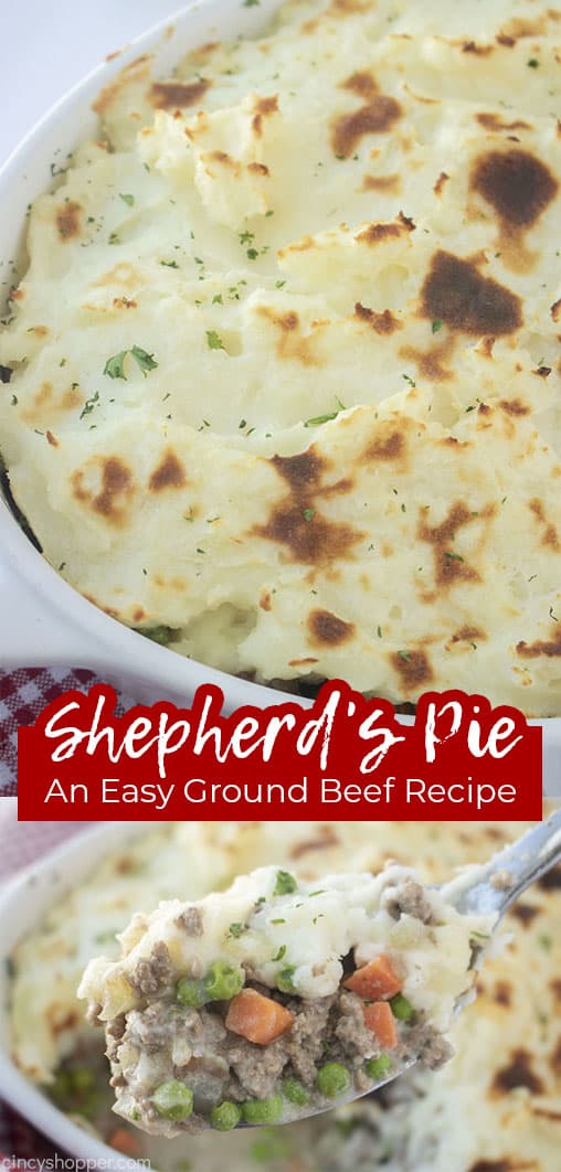 Long Pin Collage with text Shepherd's Pie An Easy Ground Beef Recipe