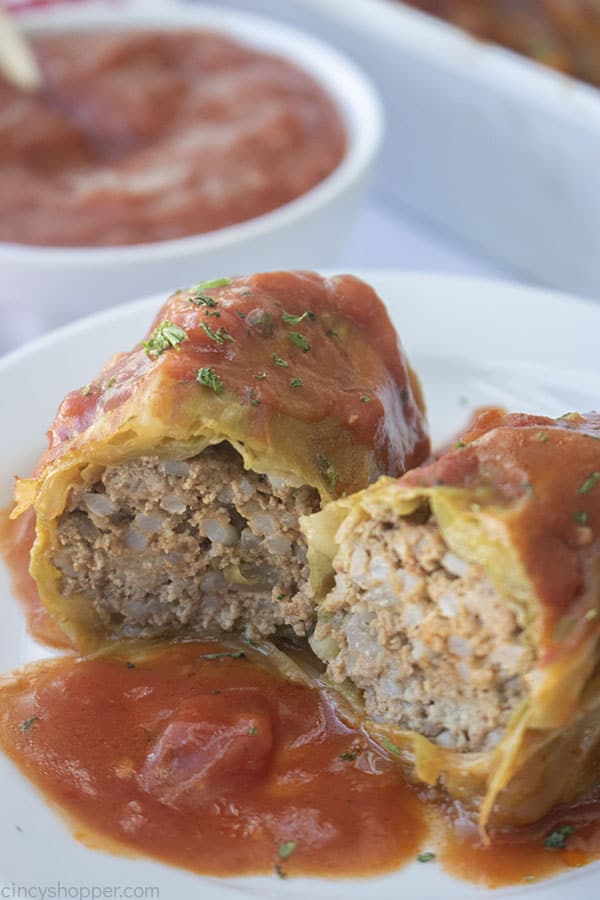 Stuffed Cabbage rolls on a plate with sauce