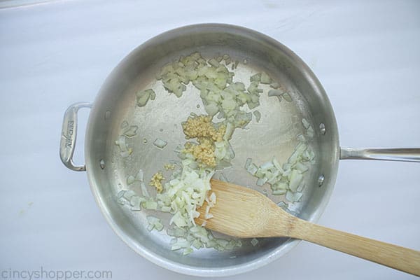 Garlic added to pan
