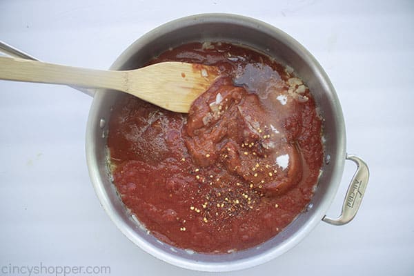 Tomato sauce mixture in a pan
