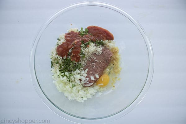 Cabbage roll filling ingredients in a bowl