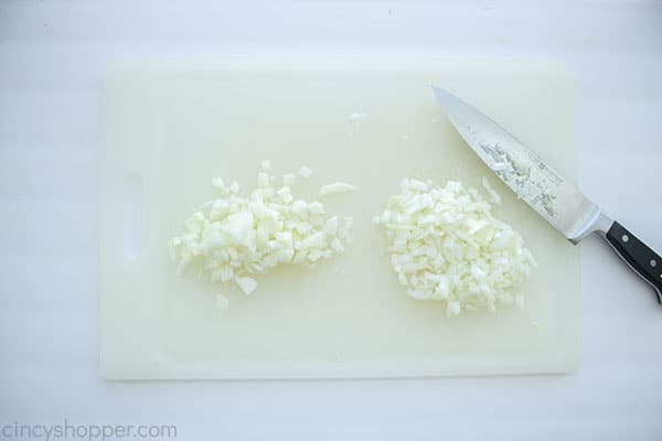 Diced onion on a cutting board