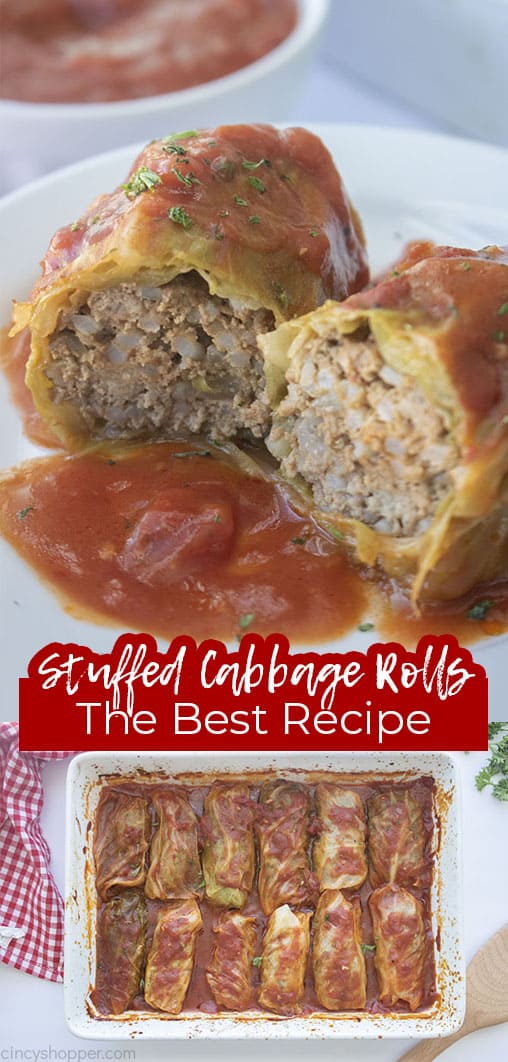 Long pin collage with text Stuffed Cabbage Rolls The Best Recipe