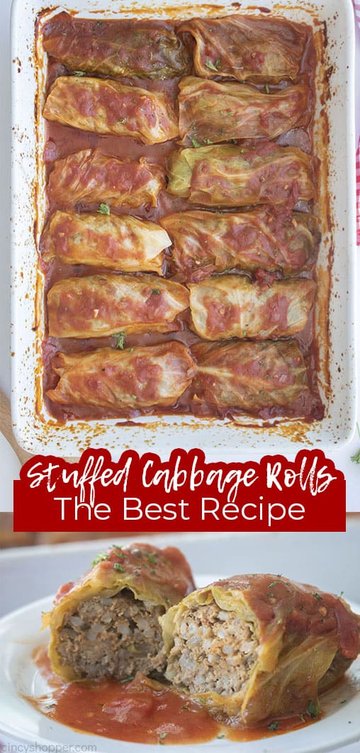 Long pin collage with text Stuffed Cabbage Rolls The Best Recipe