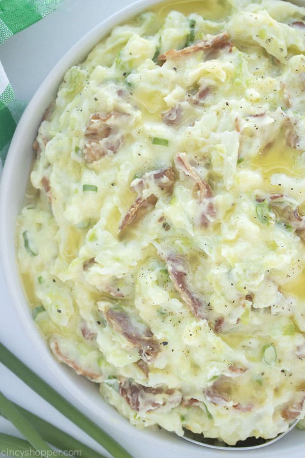 Colcannon with bacon in a bowl