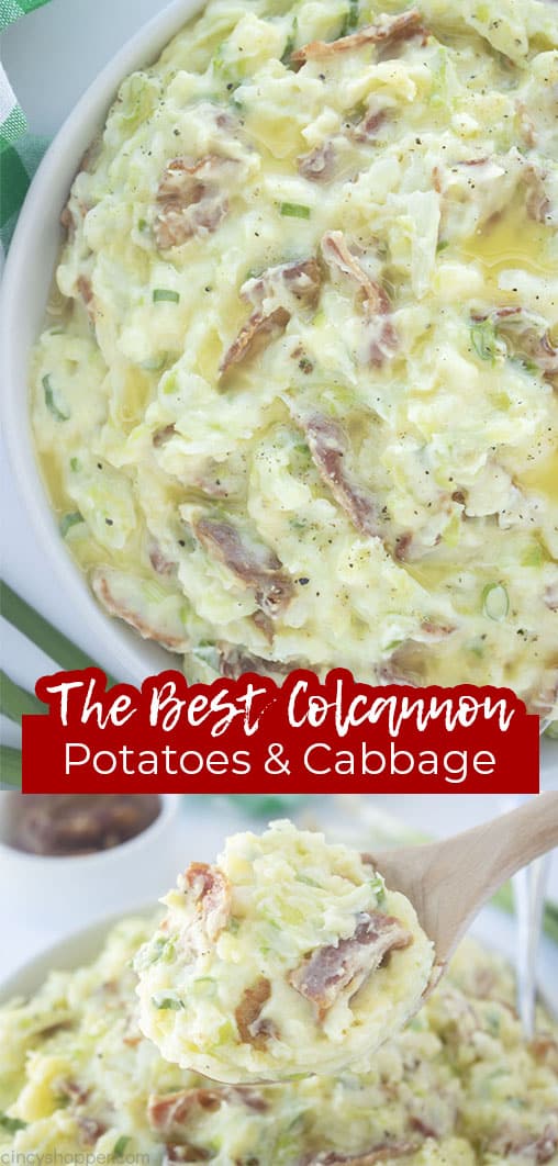 Long pin collage with text The BEST Colcannon Potatoes & Cabbage
