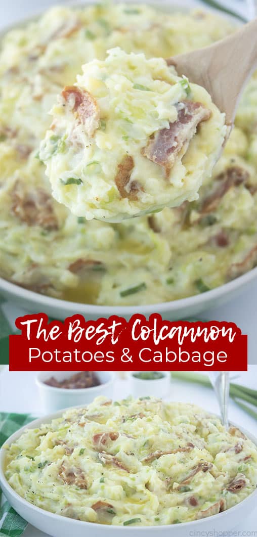 Long pin collage with text The BEST Colcannon Potatoes & Cabbage