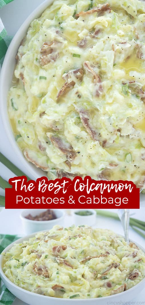 Long pin collage with text The BEST Colcannon Potatoes & Cabbage