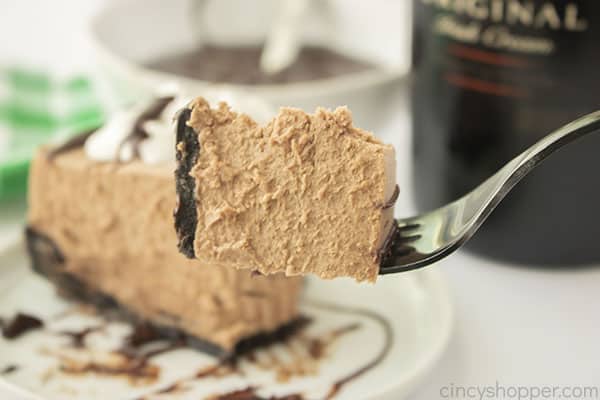 Bailey's Chocolate Cheesecake for St. Patrick's Day on fork