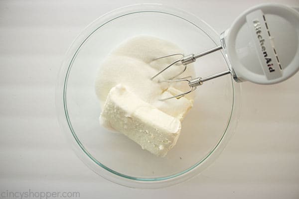 Cream Cheese and sugar in a bowl