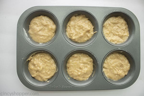 Banana muffin batter in pan