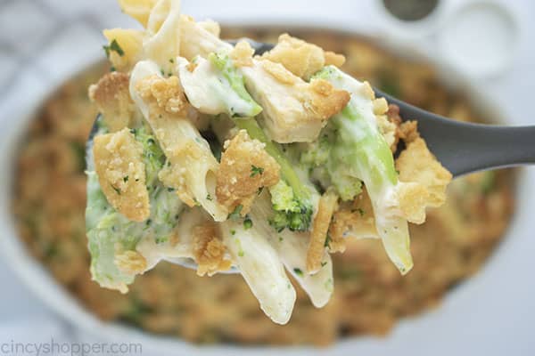 Chicken Broccoli Casserole on a spoon