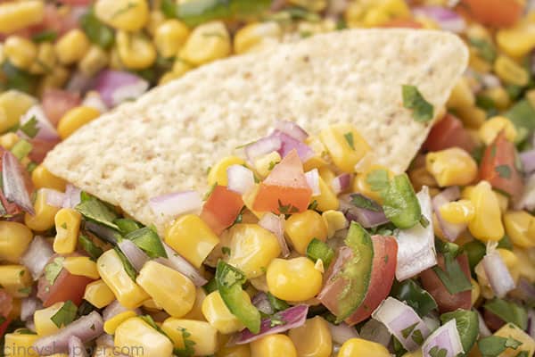Mexican corn salsa on a chip