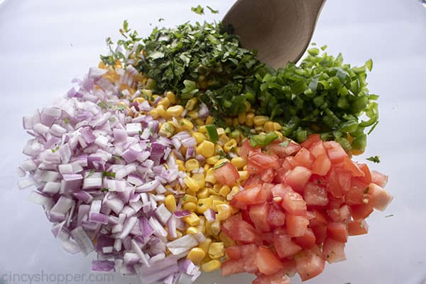 Chipotle Corn Salsa ingredients in a bowl