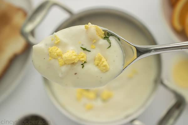 Egg breakfast gravy on a spoon