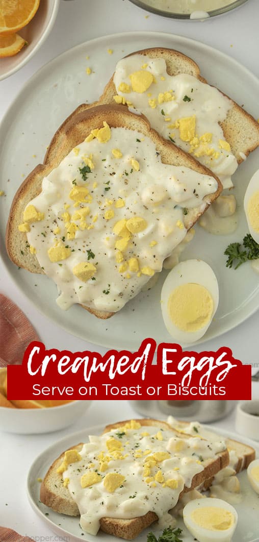 Long pin collage with text Creamed Eggs Serve on Toast or Biscuits