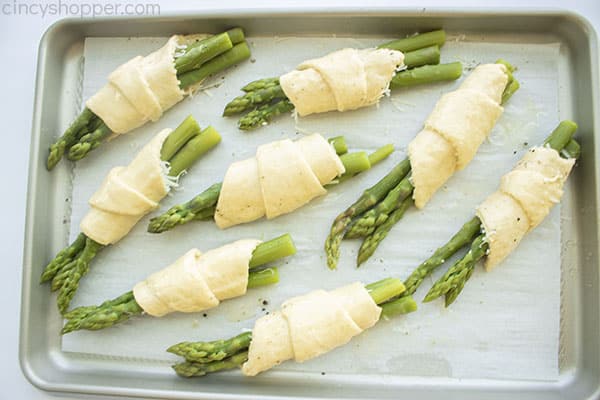 Wrapped asparagus on sheet pan