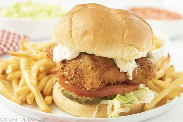 Fried fish sandwich with french fries