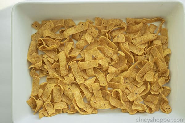 Fritos added to baking dish