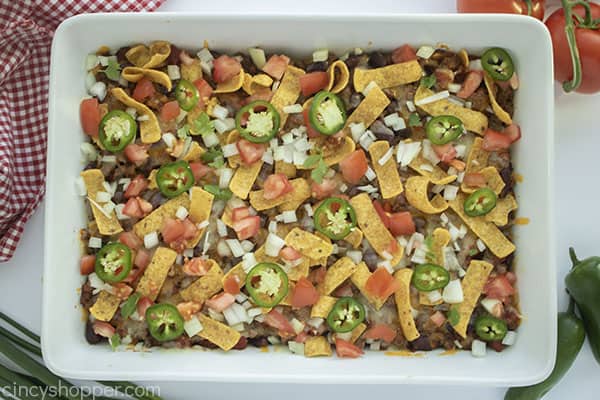 Baked Frito Pie with toppings
