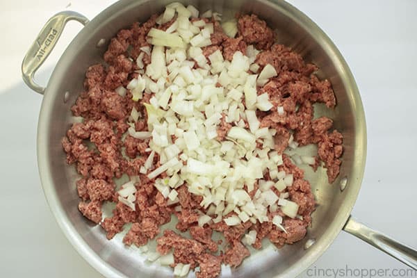 Onions and ground beef in pan