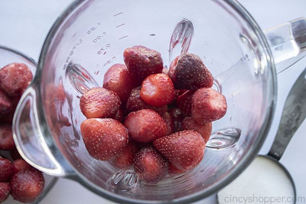 Frozen strawberries in blender