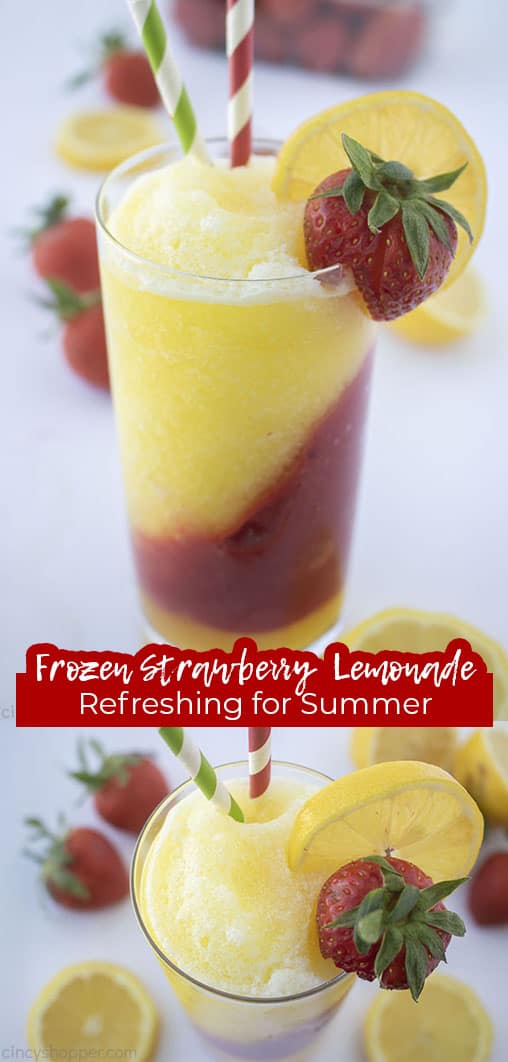 Long pin collage with text Frozen Strawberry Lemonade Refreshing for Summer