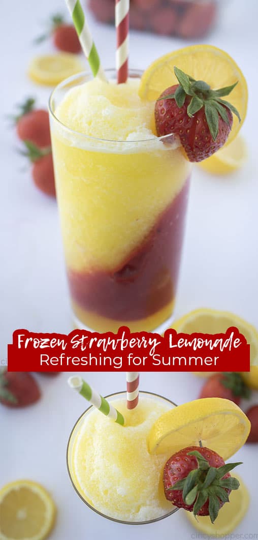 Long pin collage with text Frozen Strawberry Lemonade Refreshing for Summer