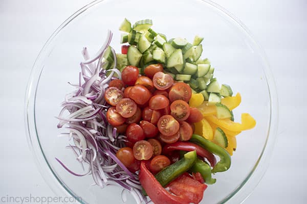 Fresh diced vegetables in a bowl