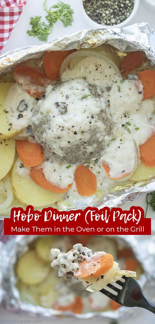 Long pin collage wit text Hobo Dinner (Foil Pack) Make them in the Oven or on the Grill
