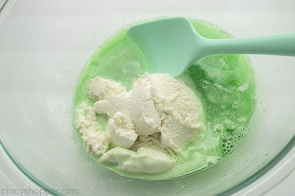 Ice cream added to lime gelatin