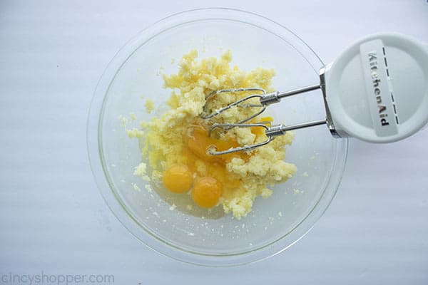 Eggs added to butter mixture