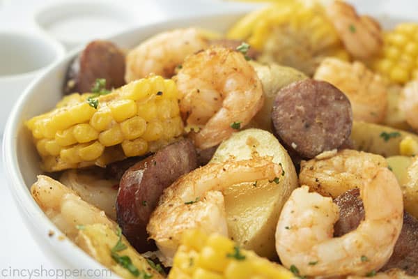 Shrimp foil packet in a bowl