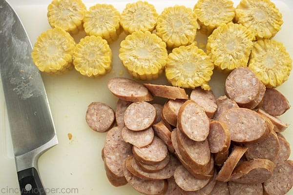 Corn and sausage sliced