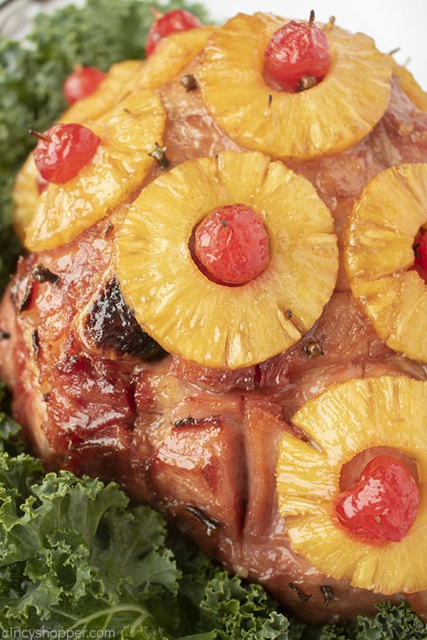 Pineapple Glazed Ham whole with cherries