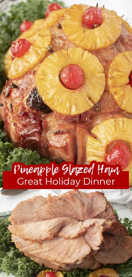 Long Pin collage with text Pineapple Glazed Ham Great Holiday Dinner