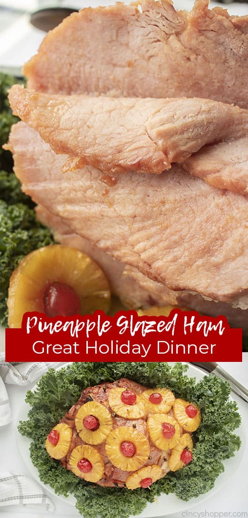 Long Pin collage with text Pineapple Glazed Ham Great Holiday Dinner