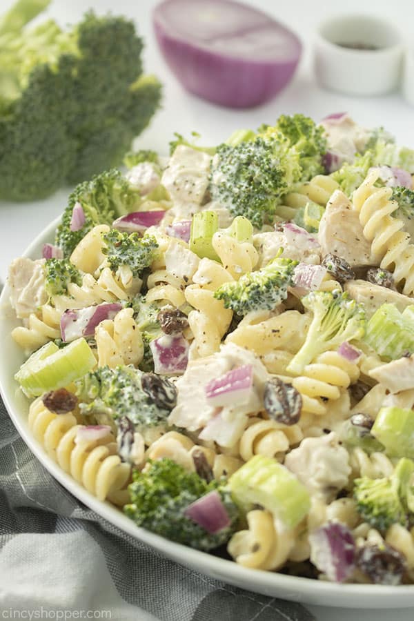 Chicken and Broccoli Pasta Salad in a bowl