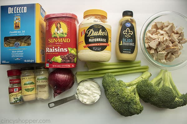 Ingredients to make Chicken Broccoli Pasta Salad