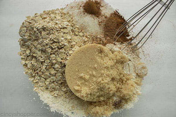 Crumble pie topping ingredients in a bowl