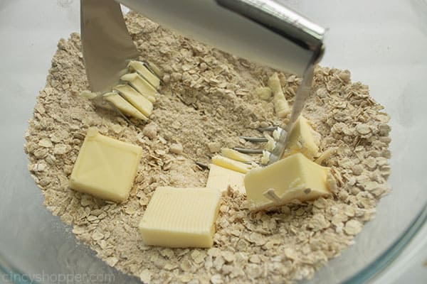 Cutting in butter for crumble pie topping