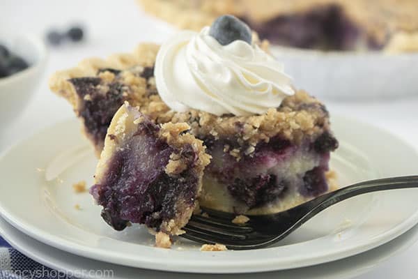 Slice with fork best blueberry pie