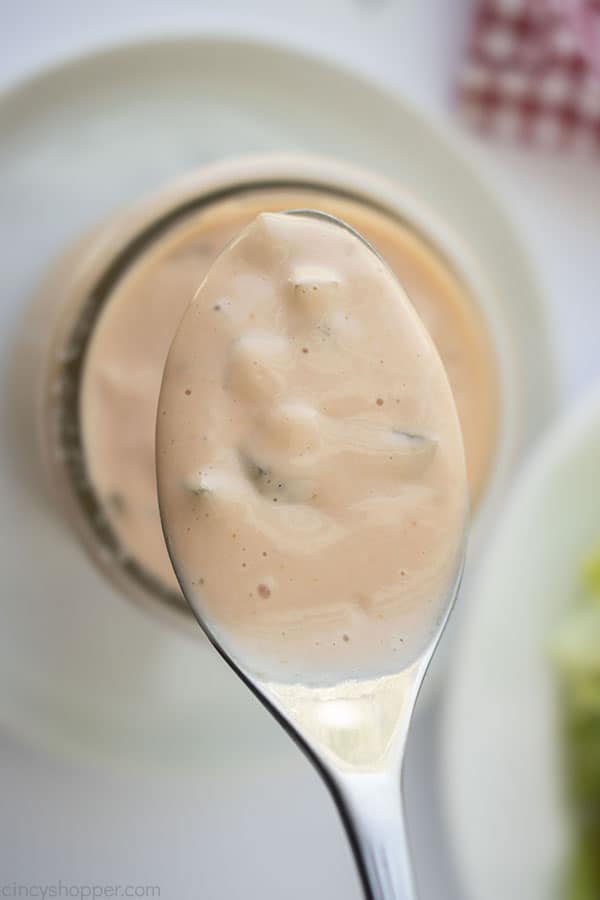 Thousand Island Dressing on a spoon