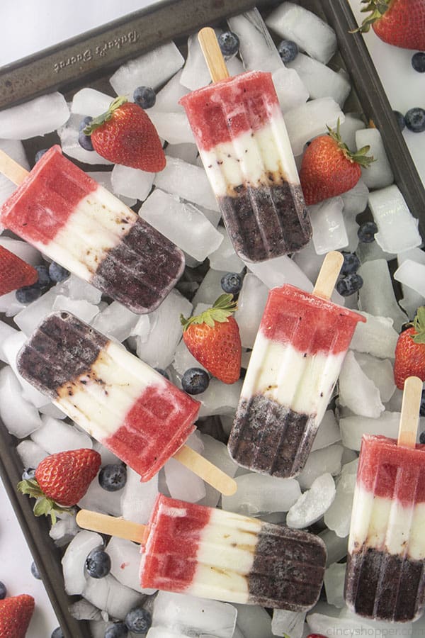 Red White and Blue Popsicles with berries