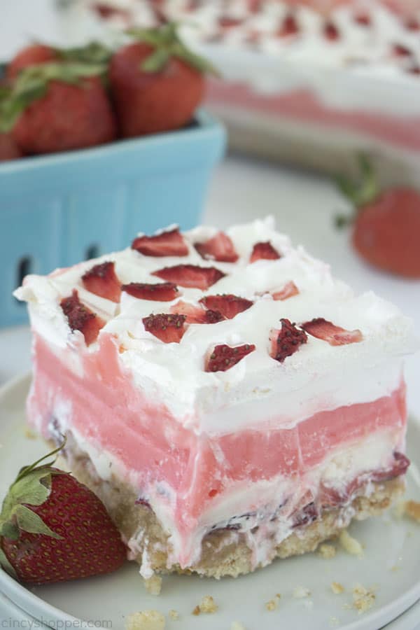 Strawberry Cheesecake Lush Dessert on a plate